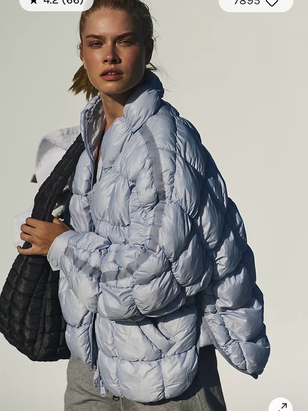 Free People Pippa Scrunchy Glossy Packable Puffer Ice Grey Jacket